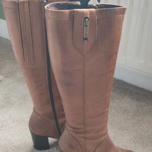 Boots Brown Leather Knee-High Heeled Boots